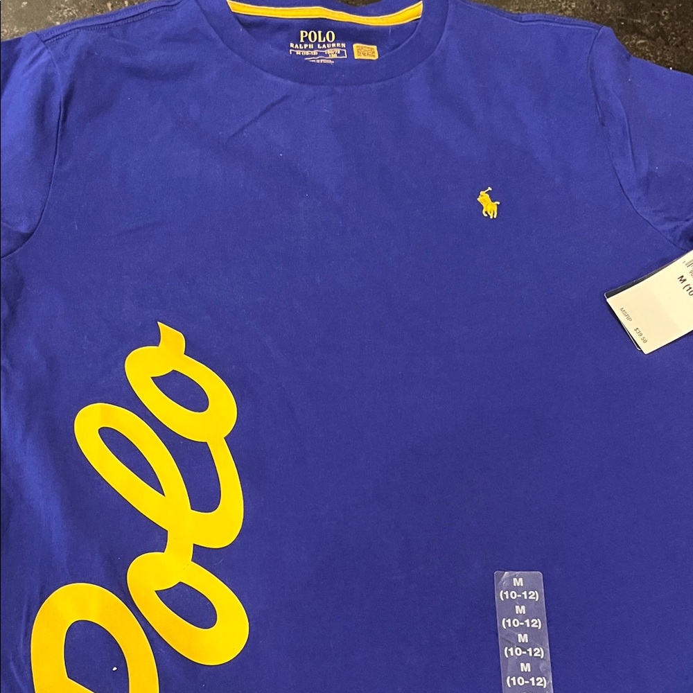 Polo by Ralph Lauren Men's Royal Blue Tee with Yellow Accents